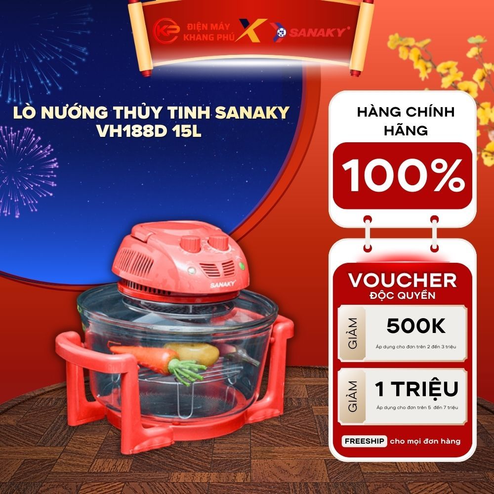 Lò nướng thủy tinh 15L Sanaky VH188D