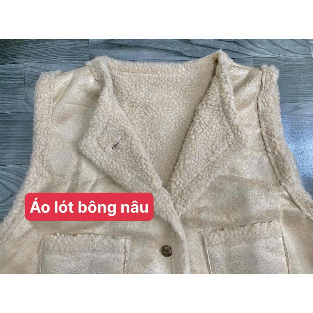 [SẴN] Áo khoác gile nữ Croptop form rộng, áo khoác ba lỗ da lộn màu nâu lót lông cừu túi hộp - 201 | BigBuy360 - bigbuy360.vn