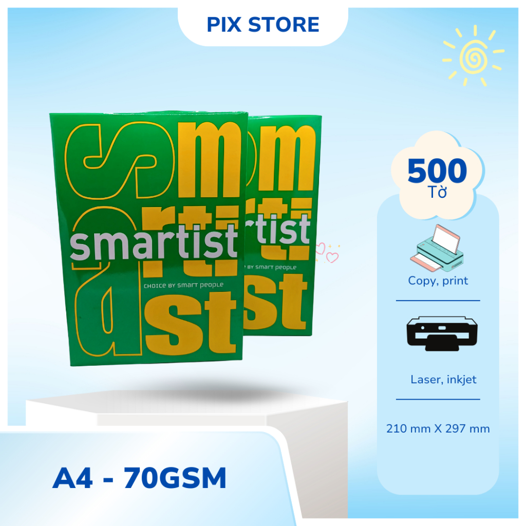 Giấy In, Giấy Photo Copy Smartist, Khổ A4, Định Lượng 70 gsm, 500 tờ