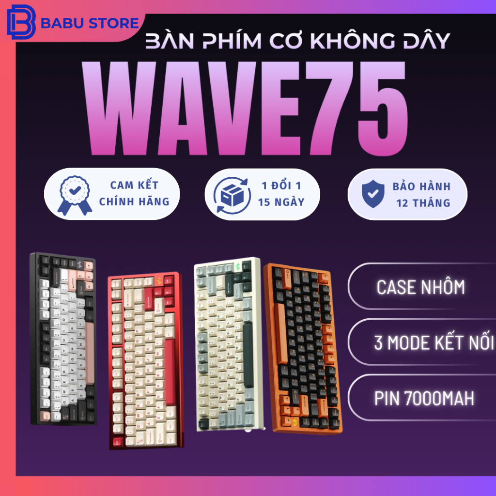 Hàng Chính Hãng PMO WAVE75 - Bàn phím cơ WAVE75 Kết Nối 3 Mode,Ball catch, Full Nhôm, Led RGB