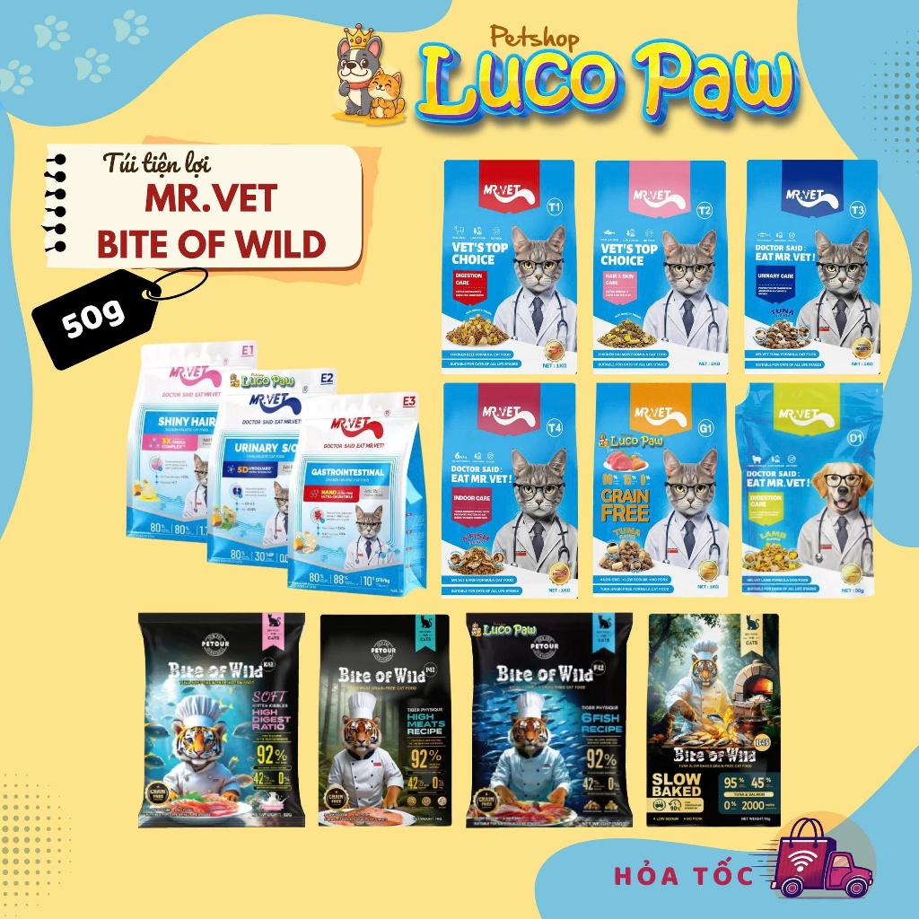 [50g] Hạt Cho Mèo MrVet/Mr.vet / Sample , túi tiện lợi , túi du lịch MRVET