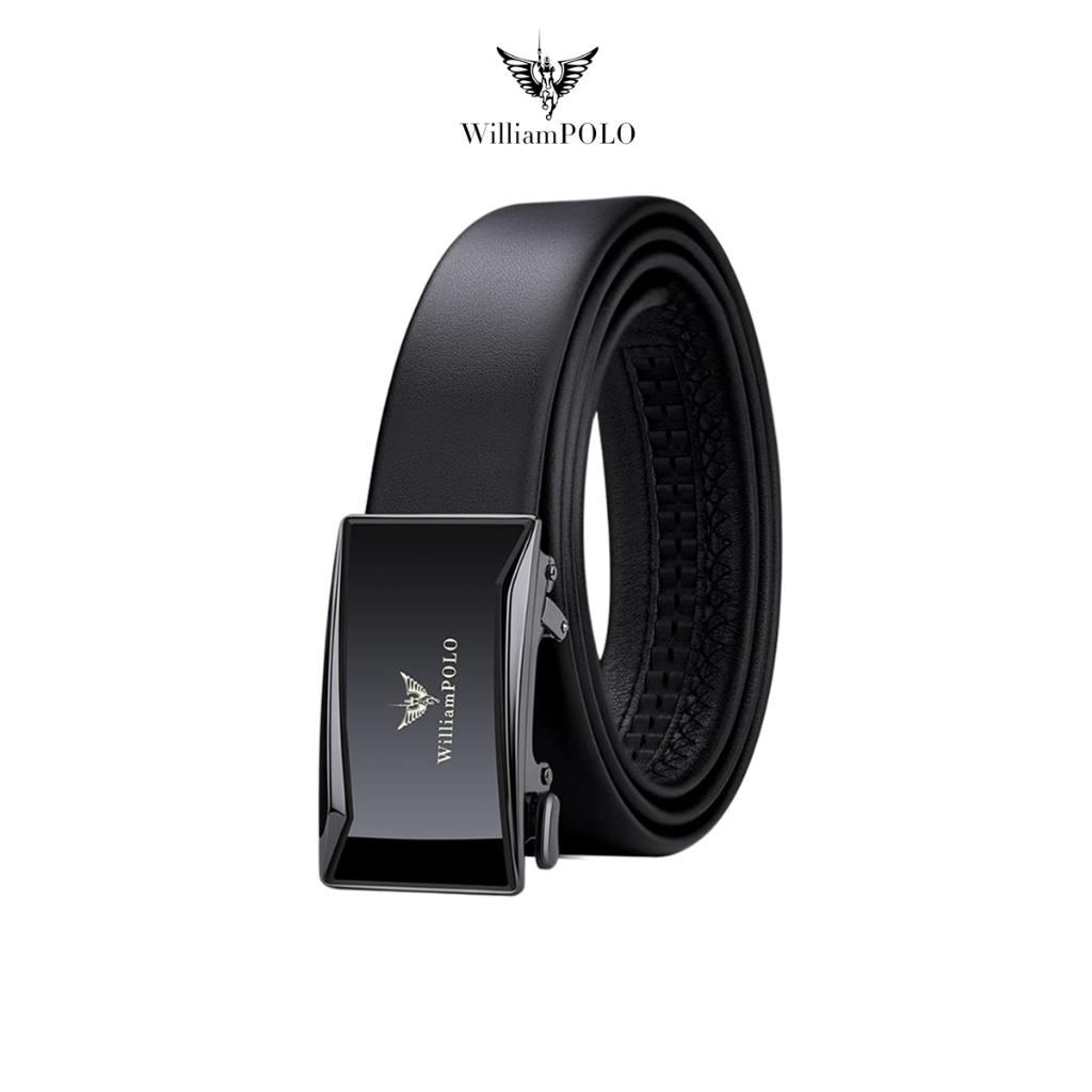 Thắt lưng nam da bò Williampolo mặt khóa bạc kính chính hãng cao cấp POLO20187-89