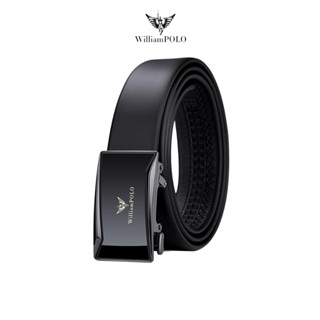 Thắt lưng nam da bò Williampolo mặt khóa bạc kính chính hãng cao cấp POLO20187-89