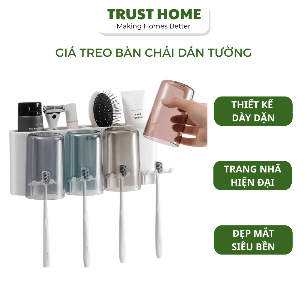 Kệ Để Bàn Chải Đánh Răng Ecoco Giá Treo Bàn Chải Dán Tường Gia Dụng Trust Home