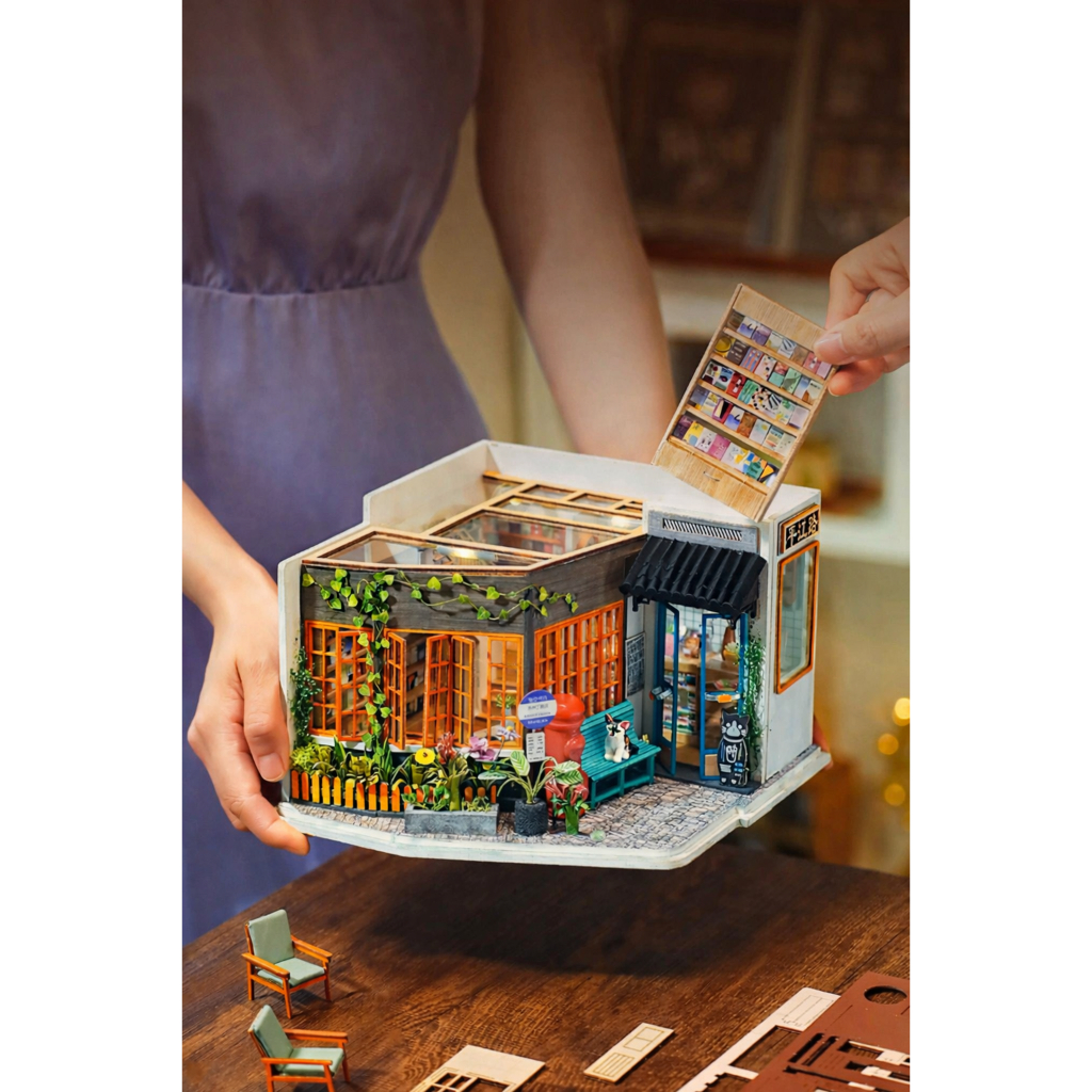 Mô hình gỗ lắp ráp 3D có đèn LED | Trang trí kệ sách - Book Nook Rolife Passing Bookstore
