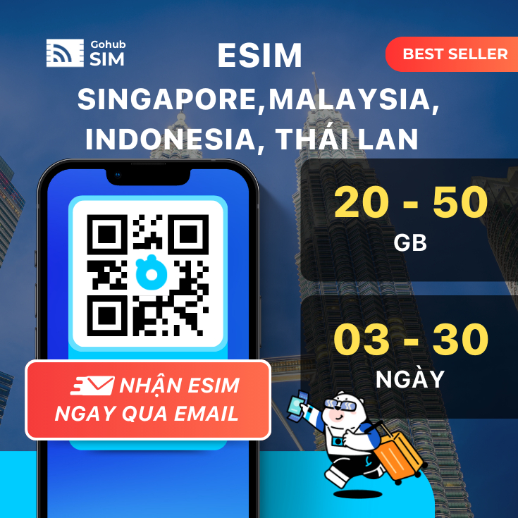 eSIM Singapore, Malaysia, Indonesia, Thái Lan 4G - Dung lượng khủng (20 - 30GB) - Gohub gửi eSIM qua