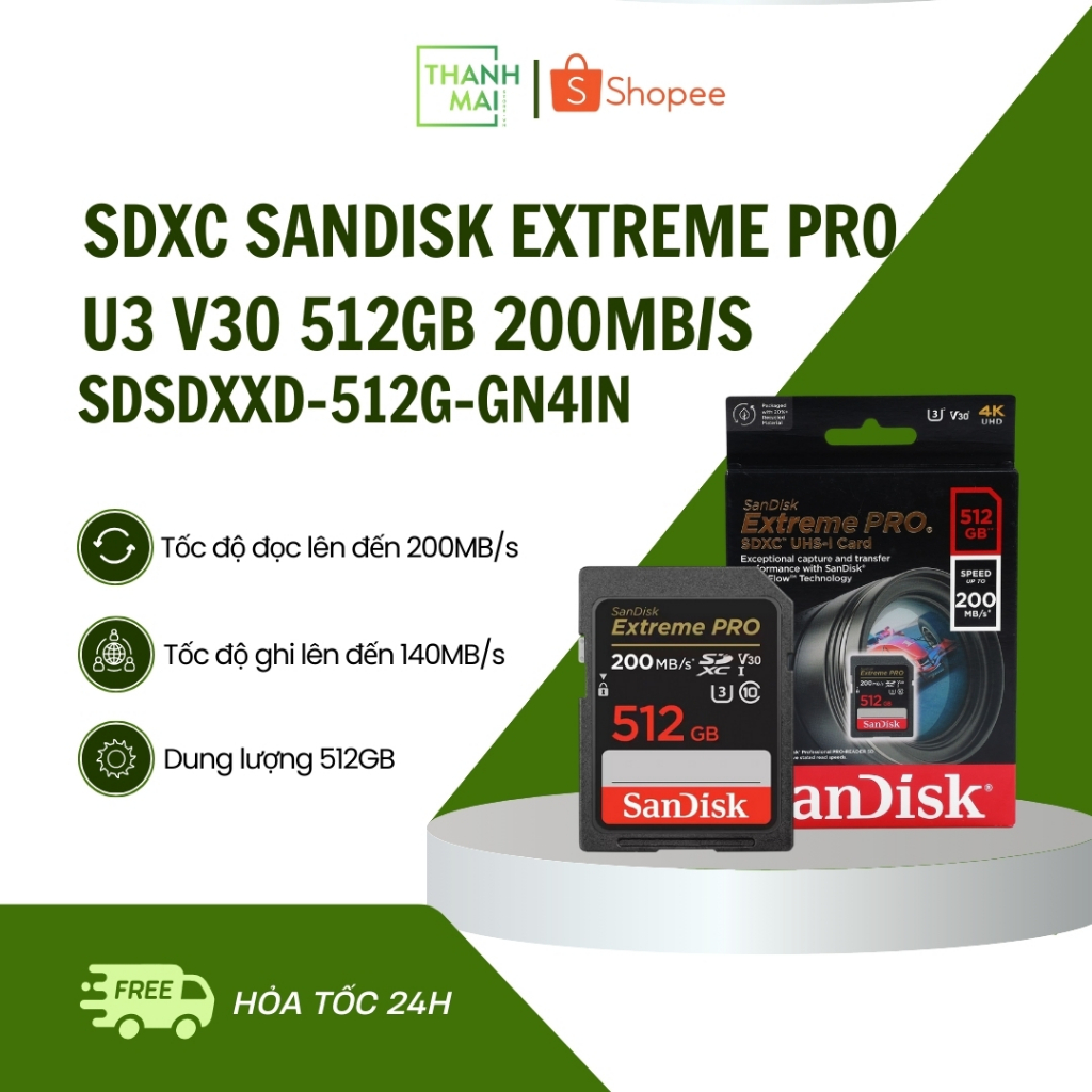 Thẻ nhớ SDXC SanDisk Extreme Pro U3 V30 512GB 200MB/s SDSDXXD-512G-GN4IN