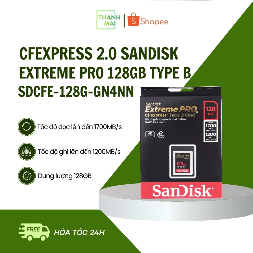 Thẻ nhớ CFexpress 2.0 SanDisk Extreme Pro 128GB Type B | SDCFE-128G-GN4NN