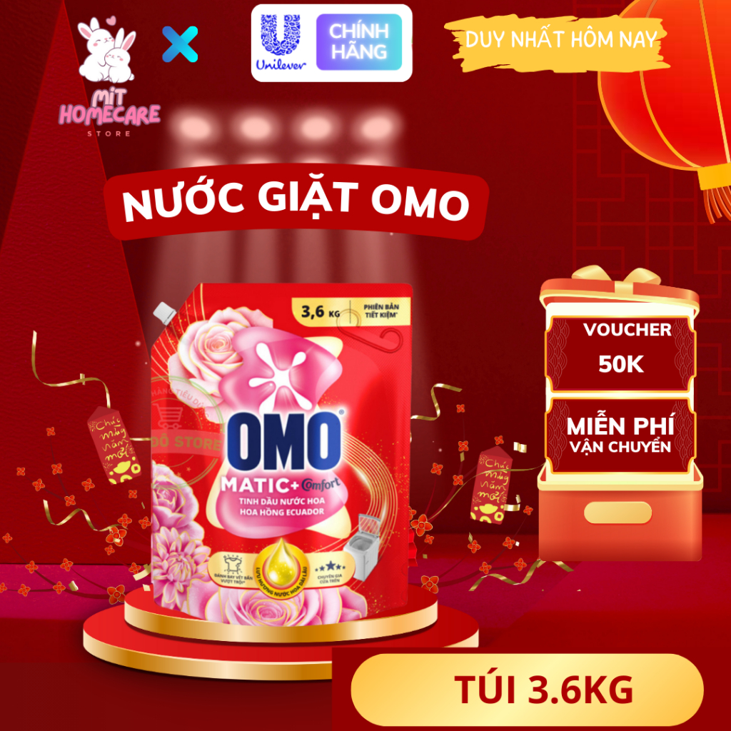 [CHÍNH HÃNG] Nước Giặt OMO MATIC Cửa Trên Comfort Tinh Dầu Hoa Hồng Ecuador - Túi 3.6KG -mithomecare