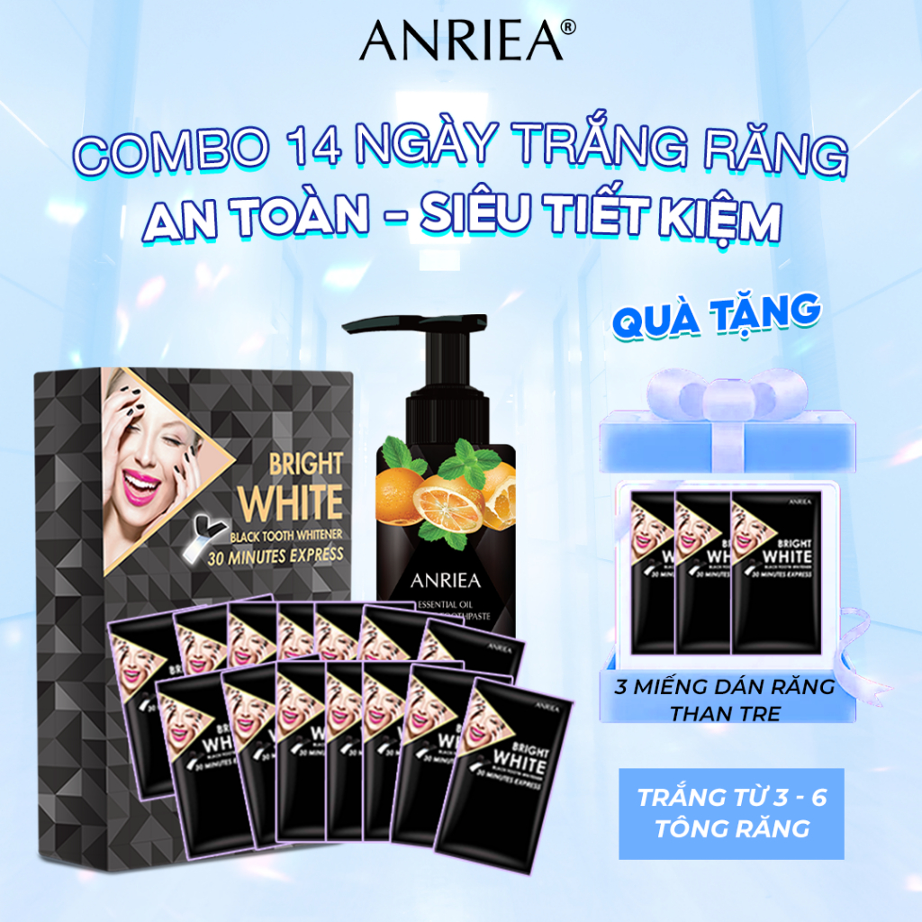 Combo miếng dán trắng răng  14 ngày và kem đánh răng Hương Cam Anriea