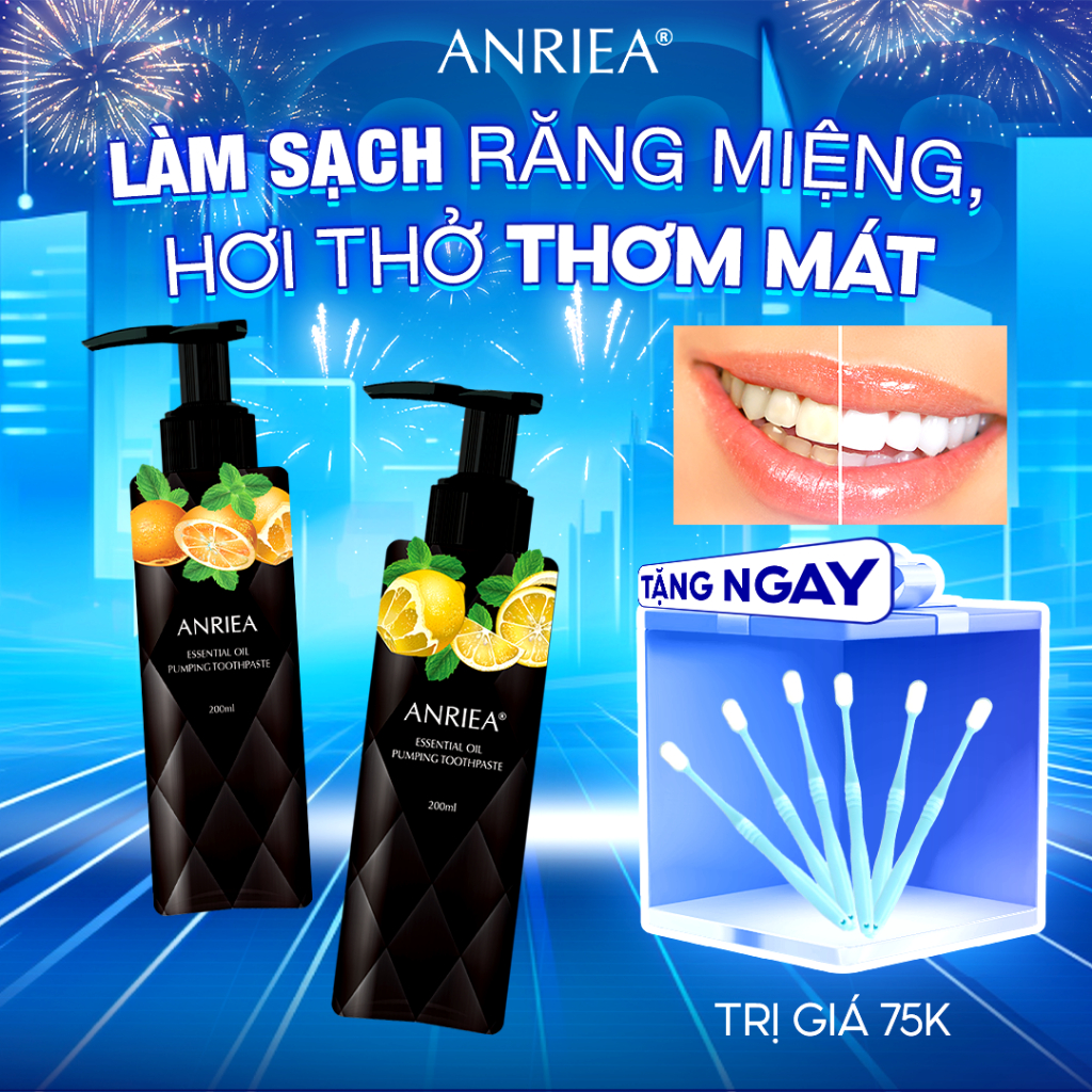 Kem Đánh Răng Than Tre ANRIEA Giúp Làm Sạch Sâu, Đánh Bật Vết Ố Vàng Giúp Trắng Răng 200ml