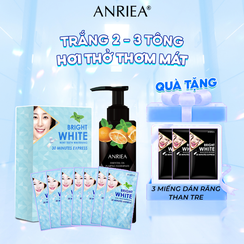 Combo hộp  Miếng Dán hỗ trợ trắng răng phiên bản nâng cấp + Kem Đánh Răng ANRIEA