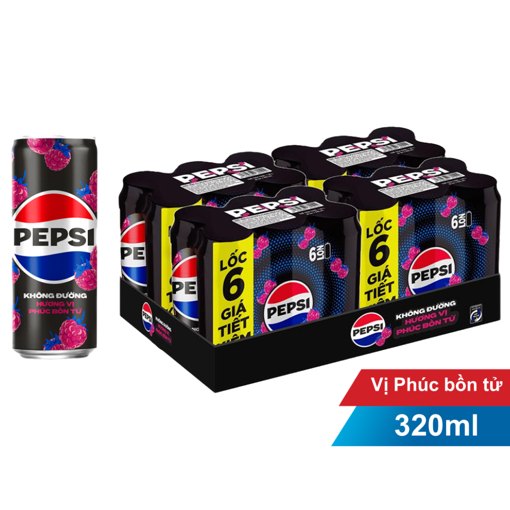 Thùng 24 Lon x 320ml Pepsi Không Đường Vị Phúc Bồn Tử Không Calo
