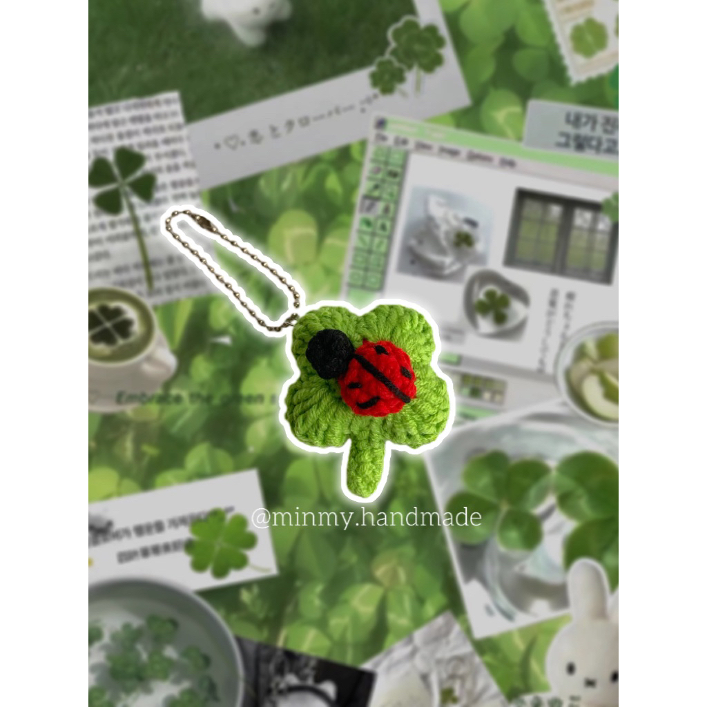 Móc khoá cỏ 4 lá cỏ may mắn bọ rùa len handmade/crochet clover lucky leaf w ladybug handmade