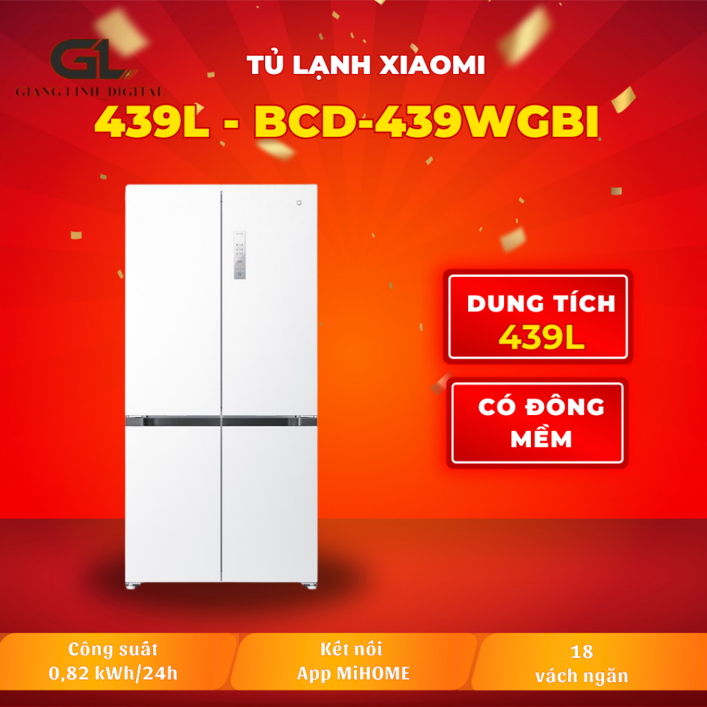 Tủ lạnh 4 cánh Xiaomi Mijia 439L BCD-439WGBI – Mặt tủ đá pha lê trắng
