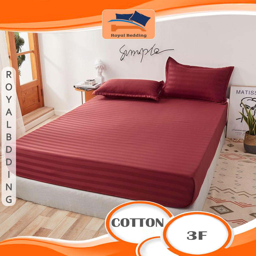 Bộ Ga Gối Cotton 3F Cao Cấp m6x2m m8x2m Drap Giường Sọc Bóng Và Vỏ Gối Phong Cách Khách Sạn
