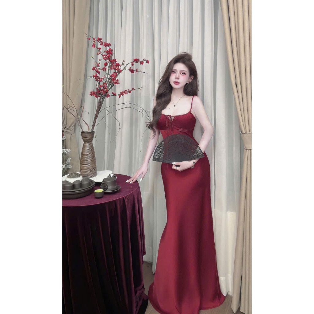 (TÁO ĐỎ BIGSIZE 55-90KG)D28 ĐẦM LỤA BIGSIZE ĐẦM LỤA 2 DÂY DÁNG DÀI