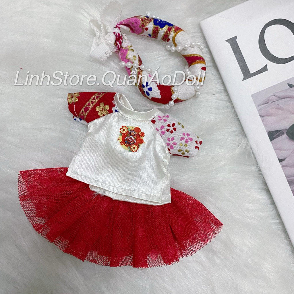 [QUẦN ÁO THIẾT KẾ] ĐẦM TẾT THIẾT KẾ KÈM MẤN HOẠ TIẾT HOA VĂN MÙA TẾT BÉ GÁI DOLL 5IN