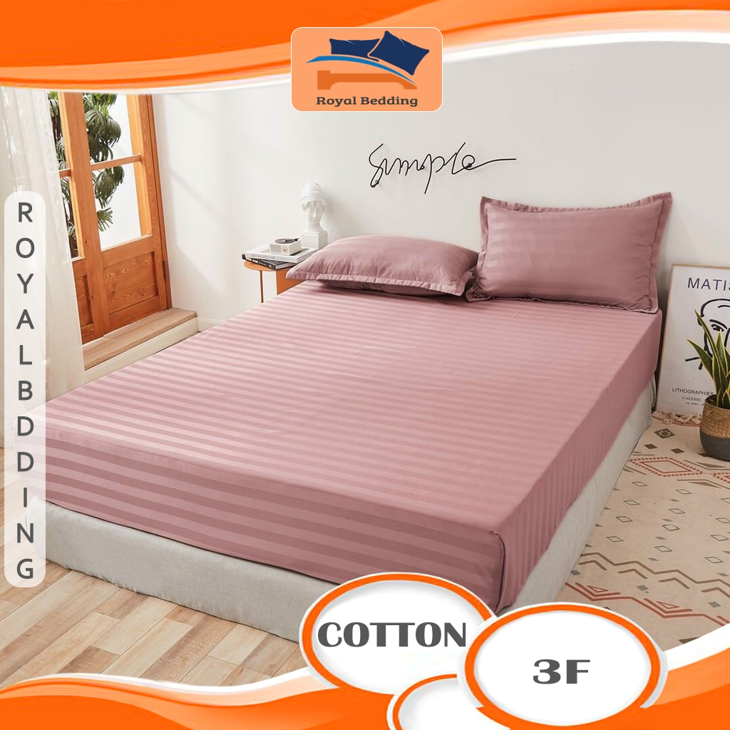 Bộ Ga Giường Cotton 3F Chuẩn Khách Sạn Ga Giường Cùng Vỏ Gối Sọc Bóng Bền Đẹp