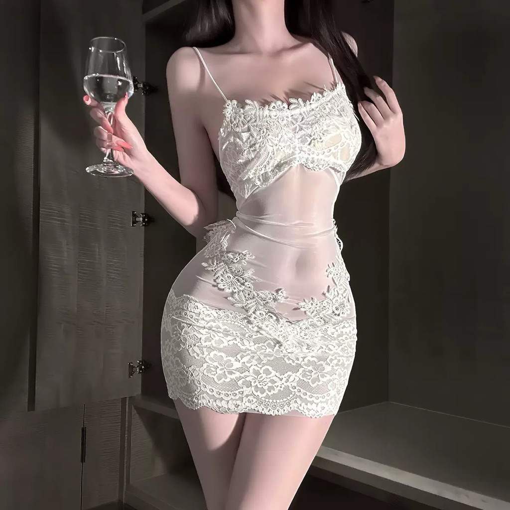 Váy ngủ sexy, đầm ngủ hai dây ren hoa nổi gợi cảm quyến rũ | BigBuy360 - bigbuy360.vn