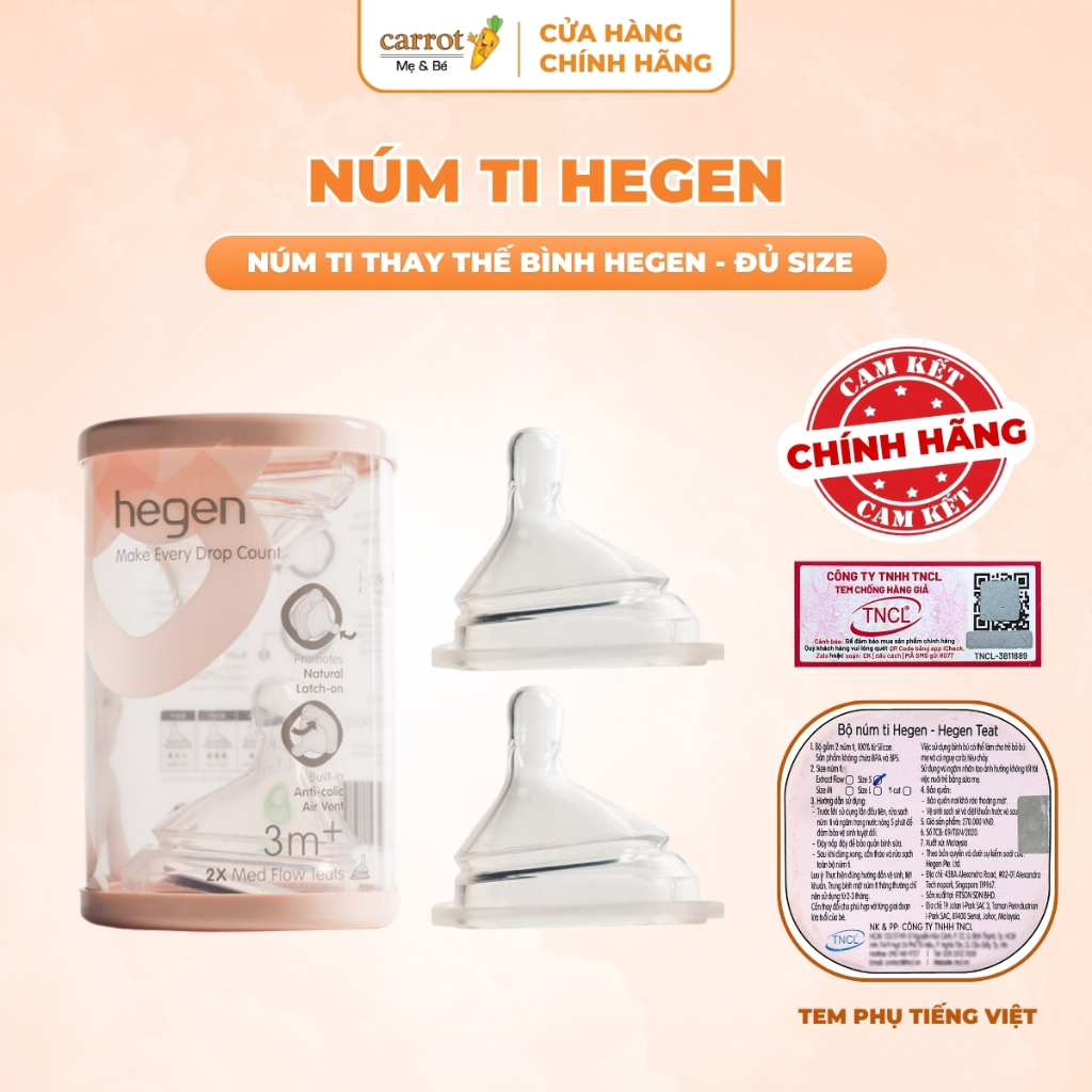 Núm Ti Hegen Chính Hãng Số 0, 1, 2, 3, Y Cut, Núm Ti Thay Thế Bình Sữa Hegen - Mẹ Và Bé Carrot