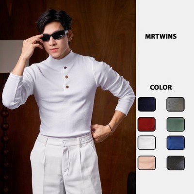 Áo Thun Nam Tay Dài Cổ Lọ Phối Ba Nút Form Body Cotton Tăm Gân Thương Hiệu Mr Twins Nam