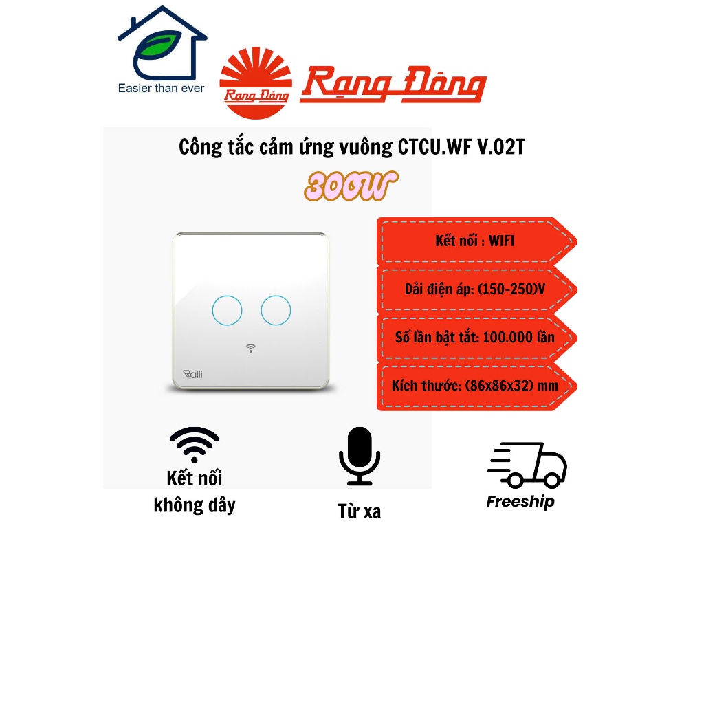 Công tắc cắm ứng thông minh WF hình vuông : CTCU.WF V.02T