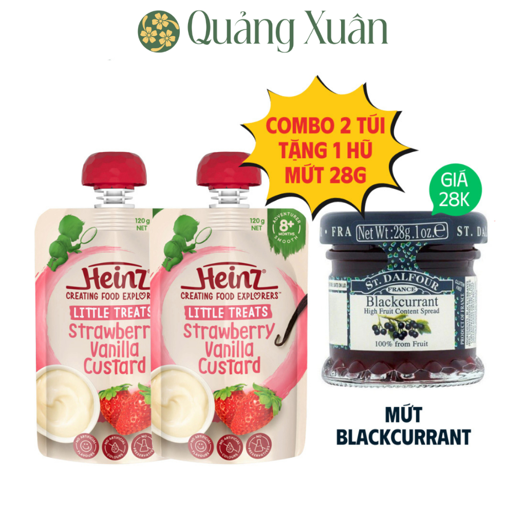 [HSD: 07/2026] Túi Custard Dâu Và Vani HEINZ 120g  [váng sữa Heinz]