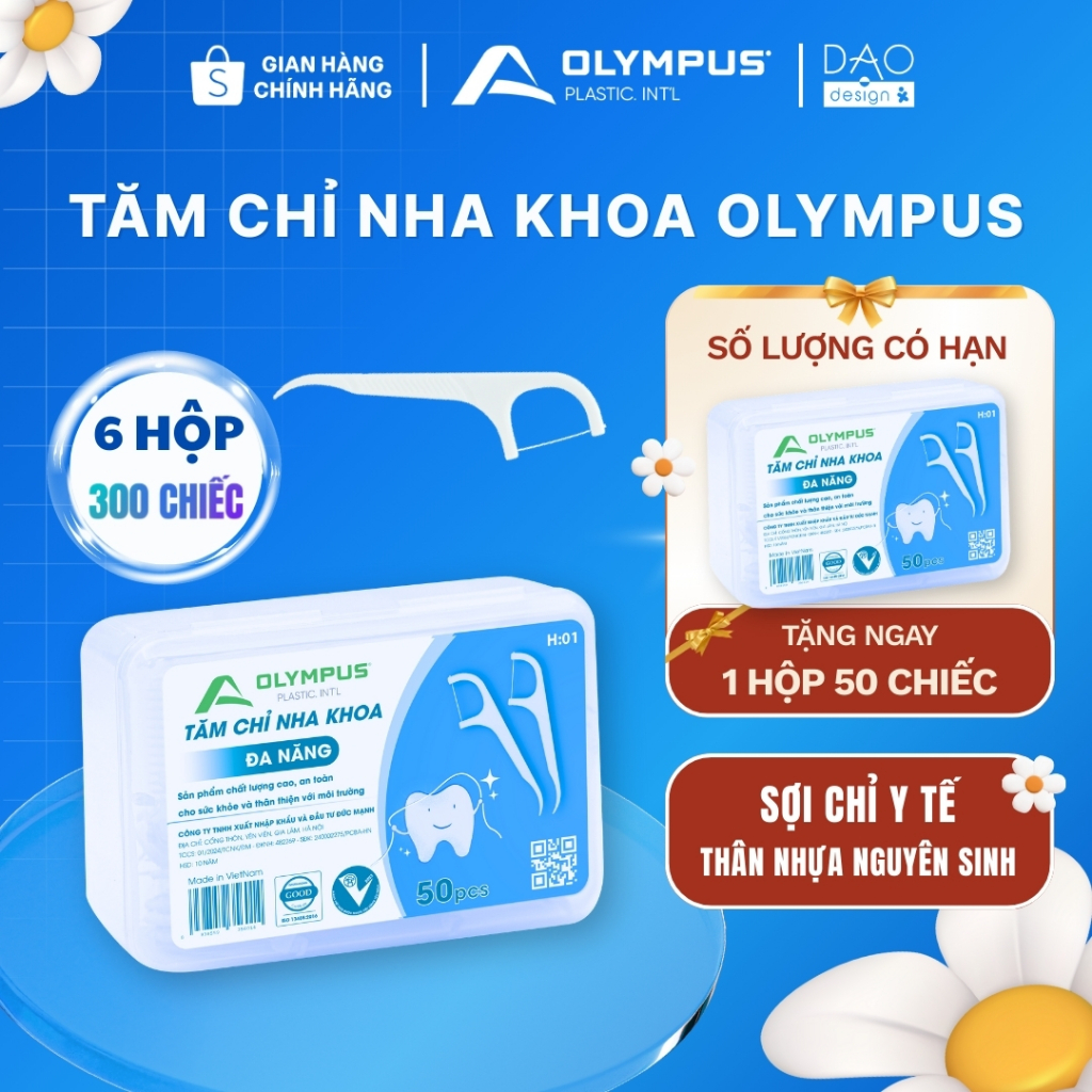 Tăm chỉ nha khoa Olympus Chính hãng 5 hộp tặng 1 hộp Tăm chỉ loại 1 hàng Việt Nam, Không huỳnh quang