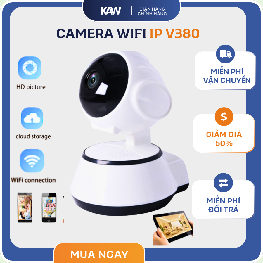 Camera Wifi KAW IP V380 Pro 3MP - Quan Sát Ngày Đêm - Đàm Thoại 2 Chiều - Báo Động Chuyển Động