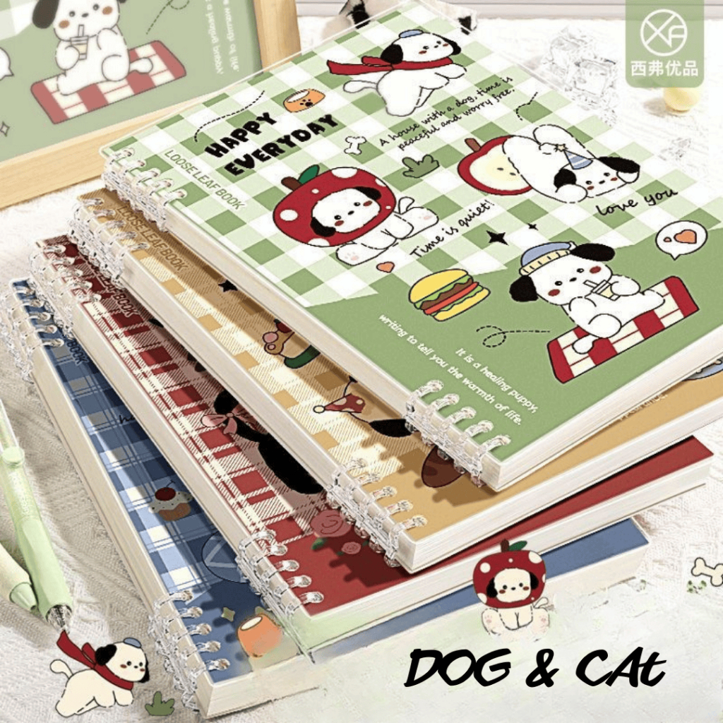 Sổ vở còng Dog and Cat khuyết còng dễ viết có thể thay thế được giấy làm sổ tay , tập viết, planer +