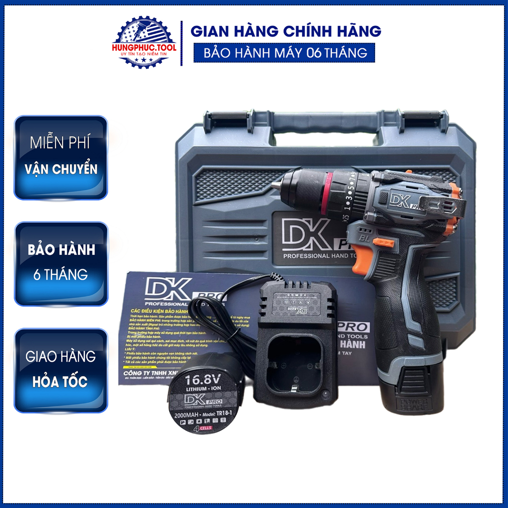 Máy khoan pin, Máy bắn vít DKPRO QN1-16.8MT đầu kẹp Autolock động cơ không chổi than