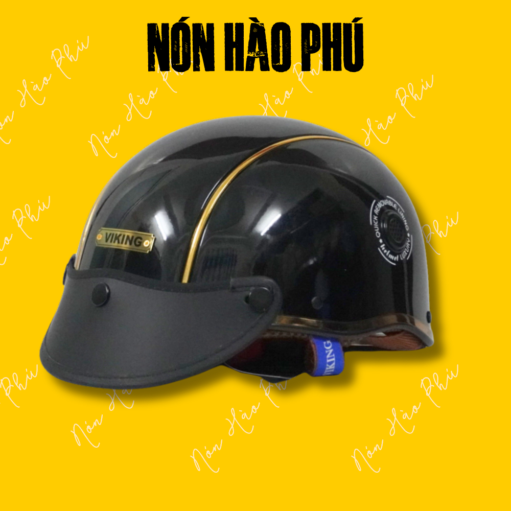 Mũ bảo hiểm nửa đầu CHÍNH HÃNG VIKING03 SỌC ĐỒNG cao cấp kính gập, nón bảo hiểm chính hãng nam nữ