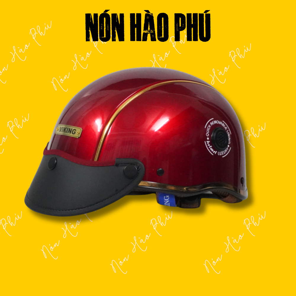 Mũ bảo hiểm nửa đầu CHÍNH HÃNG VIKING03 SỌC ĐỒNG cao cấp kính gập, nón bảo hiểm chính hãng nam nữ