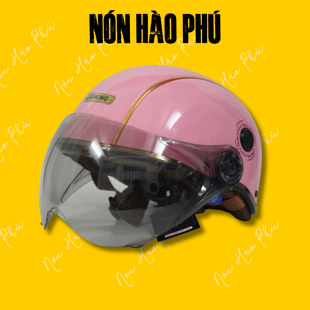 Mũ bảo hiểm nửa đầu CHÍNH HÃNG VIKING03 SỌC ĐỒNG cao cấp kính gập, nón bảo hiểm chính hãng nam nữ
