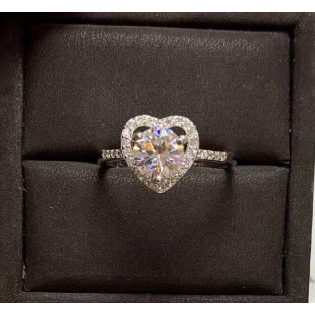 nhẫn bạc s925 free size, hình tim . đính moissanite 1ct