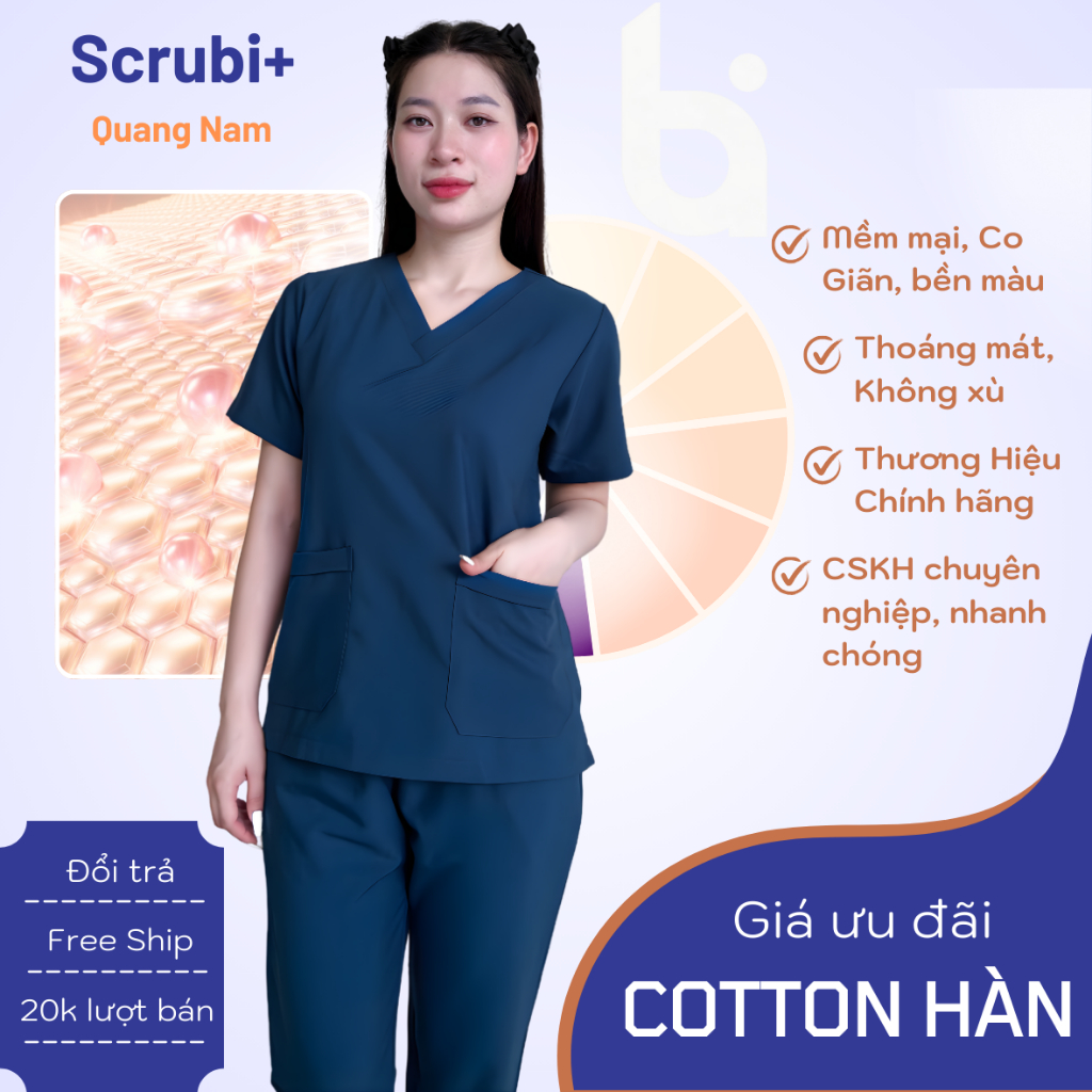 [Giá xưởng] Bộ scrubs bác sĩ CAO CẤP Cotton Lạnh Hàn, đồng phục Spa, Phòng khám, Nha khoa, giáo viên