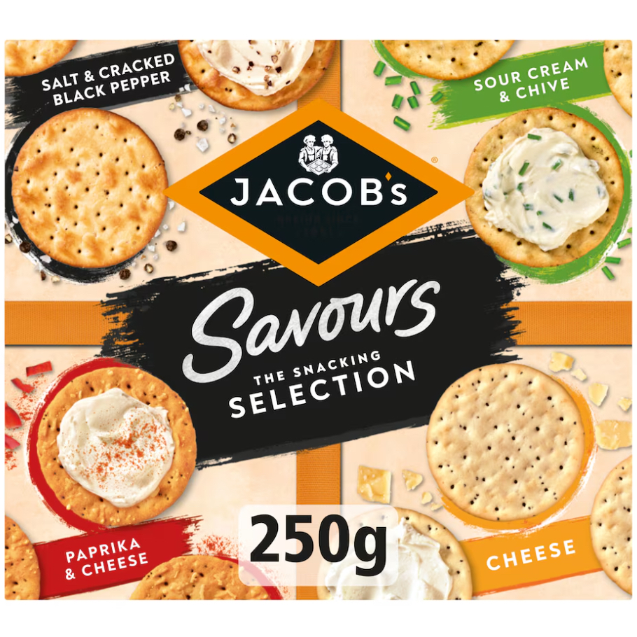 [Hàng Anh] HỘP 4 LOẠI BÁNH QUY MẶN JACOB'S Savours Flavours Assortment, Cracker Ăn Kèm Phô Mai, 250g