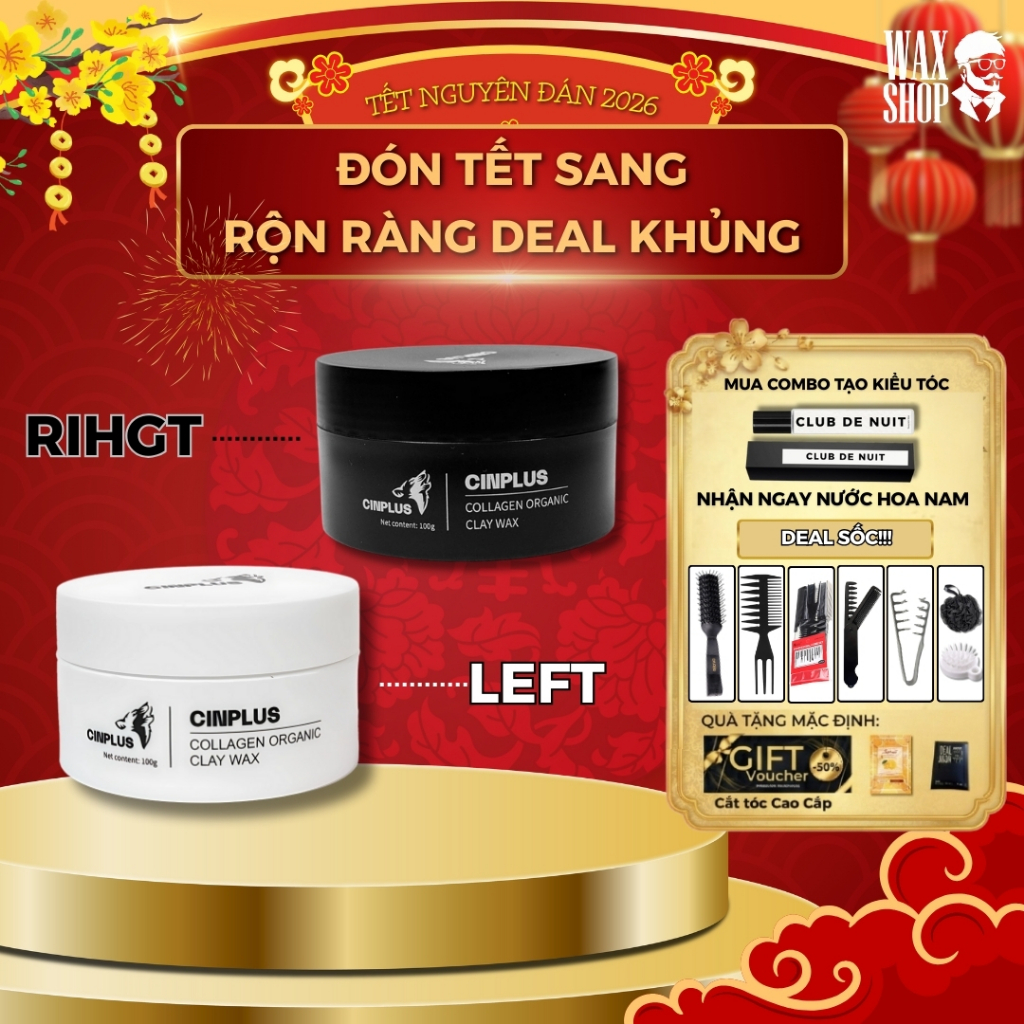 Sáp vuốt tóc nam Sicily 1504 Cinplus Clay Wax 100gr Left Trắng , Right Đen giữ nếp tóc - Cinplus
