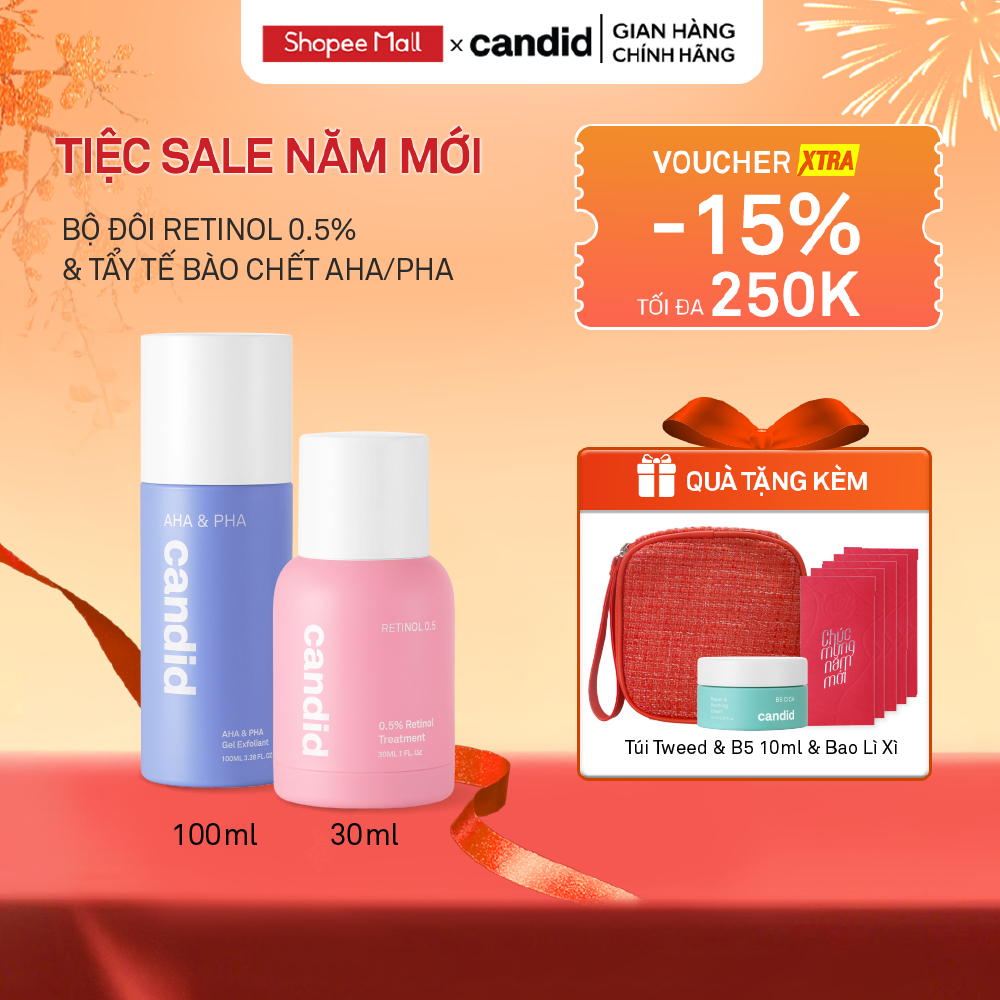 Bộ Đôi Hỗ Trợ Cải Thiện Da Toàn Diện Candid Retinol 0.5% 30ml & Hoạt Chất AHA 100ml