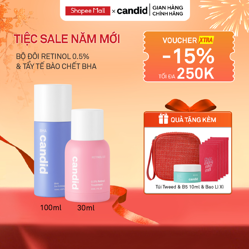 Bộ Đôi Hỗ Trợ Cải Thiện Da Toàn Diện Candid Retinol 0.5% 30ml & Hoạt Chất BHA 100ml