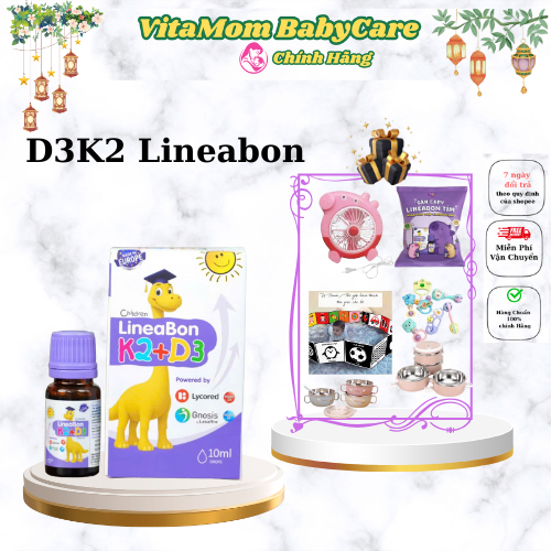 [Chính Hãng+ Tặng Qùa] Vitamin D3K2 Lineabon, Bổ Sung Vitamin D3 Cho Trẻ Sơ Sinh Giúp Tăng Chiều Cao Cho Bé Lọ 10Ml