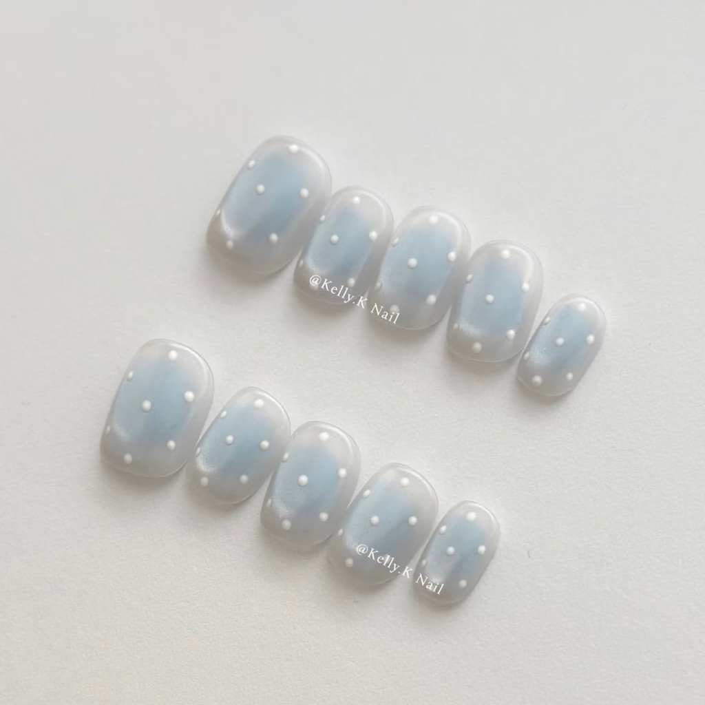 (NailboxNEO 021) nailbox Ombre xanh dương kết hợp mắt mèo trong suốt.