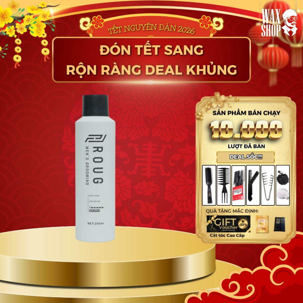 Gôm xịt tóc nam Roug Hair Spray 250ml chính hãng, keo xịt giữ nếp, tạo kiểu tóc - Waxshop - C2
