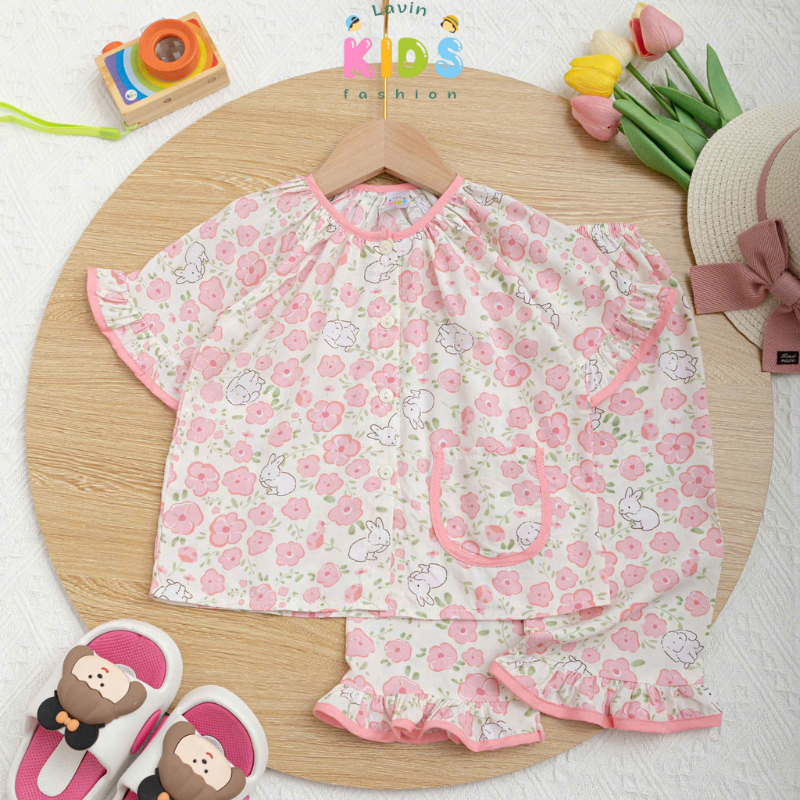 Bộ tole lanh áo bèo quần dài 8-15kg cho bé gái- Lavin Kids