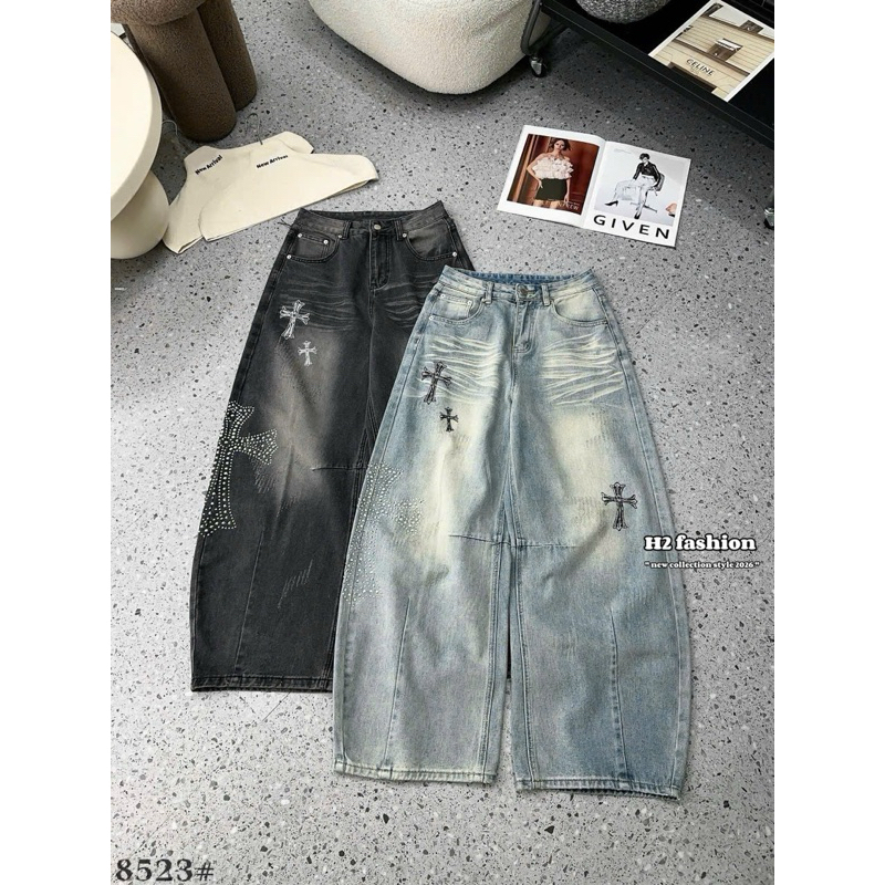 Quần bò ống suông gần đính đá chorm #8523