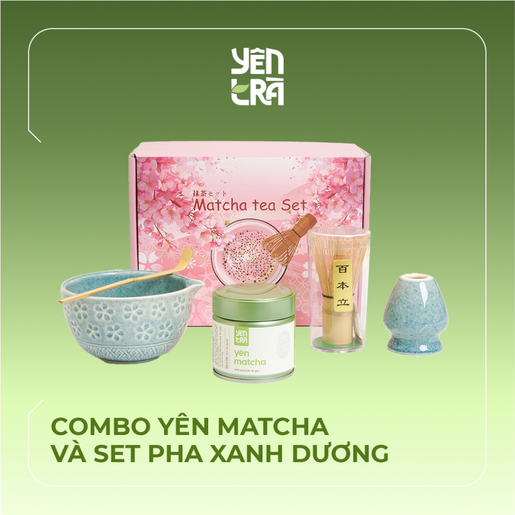 Bột Matcha Yên Trà & Bộ Chawan Cao Cấp (Chawan, Chasen 100 Nan, Đế Chổi & Chashaku) Pha Matcha Latte