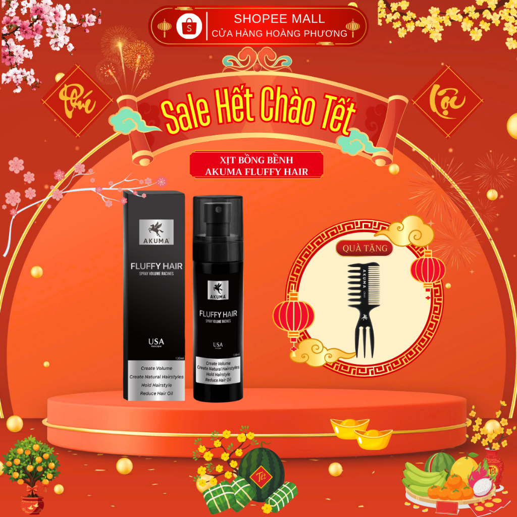 Xịt bồng bềnh AKUMA FLUFFY HAIR 120ml - Hỗ trợ tạo phồng tóc, kiềm dầu, dùng cho cả nam nữ