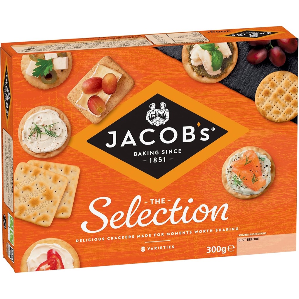 [Hàng Anh] HỘP 8 LOẠI BÁNH QUY GIÒN JACOB'S Cracker Ăn Kèm Phô Mai – The Selection, 300g
