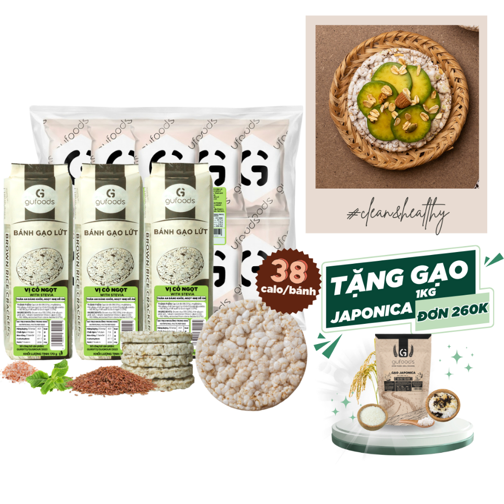 Bánh ăn kiêng gạo lứt GUfoods - Không chiên dầu, Không đường, Thực dưỡng, Tập gym (300g/510g/40g)